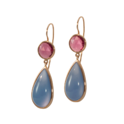 Earring - roze gold, rodolite, kalcedon