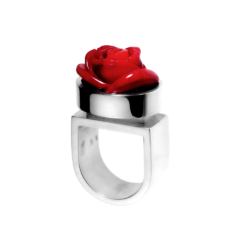 Ring silver, coral