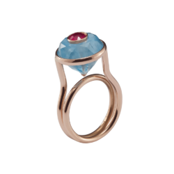 Coctail ring rose gold, aquamarine, ruby