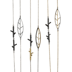 „Branch and leaf”necklace gold-plated, oxidized silver